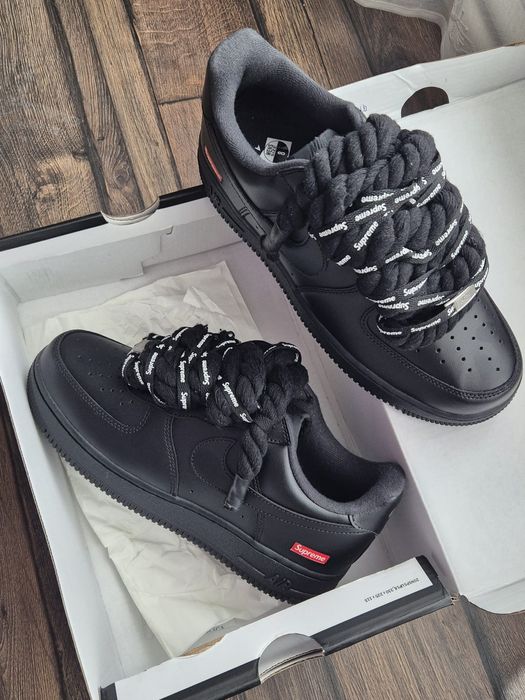 Nike Air Force 1 Low x Supreme Black - Mărimea 38 (Custom Rope Laces)
