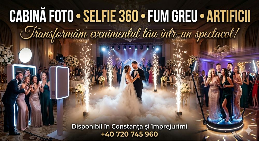 Cabină Foto, Platformă Video 360, Fum Greu și Artificii pentru Evenimente în Constanța