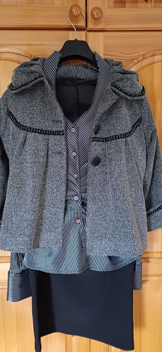 Разкошен СЕТ 3 Части-САКО с Камъни+ПОЛА Висока талия и Колан+РИЗА!НОВИ