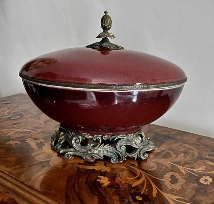 Superb centru de masa antic-stil Napoleon al III lea-portelan emailat-bronz-Franta