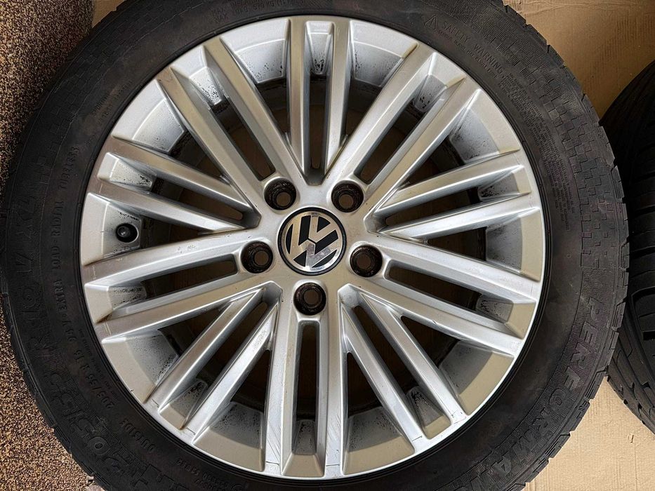 Set 4 roti complete: Jante 5x112 VW originale 16 " + 205 55 16 VARA 2025 Golf 5/6/7 Passat Touran Audi Skoda Seat