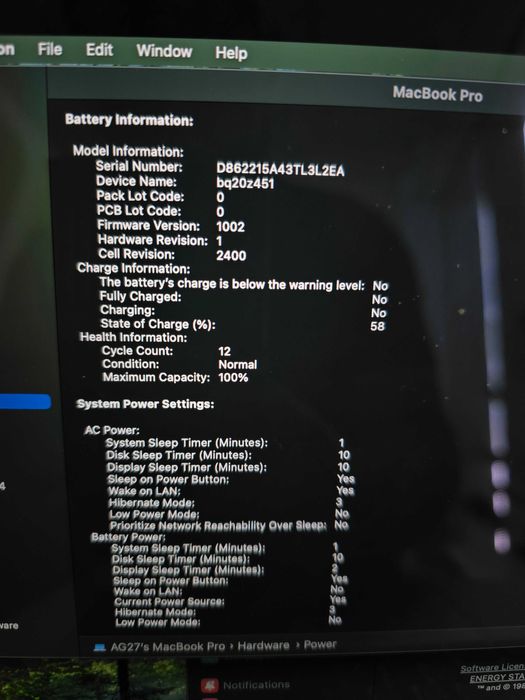 MacBook Pro 2020 M1 12 incarcari! (AG27 Gara2 b.47037)-Garantie 2 ani