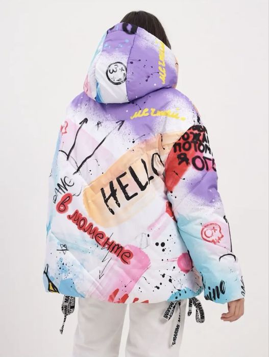 Зимняя куртка оверсайз с авторским принтом, размер 42–46