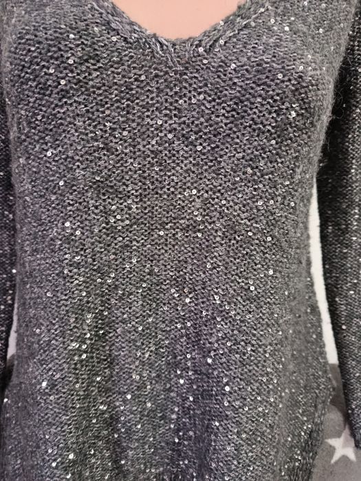 Pulover Zara superb gri elegant cu paiete mohair lana Alpaca mărimea S