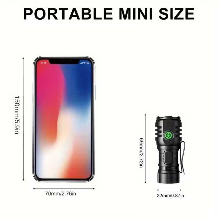 Мини фенер с магнит мощен силен и надежден с алуминиев корпус 1000 lm