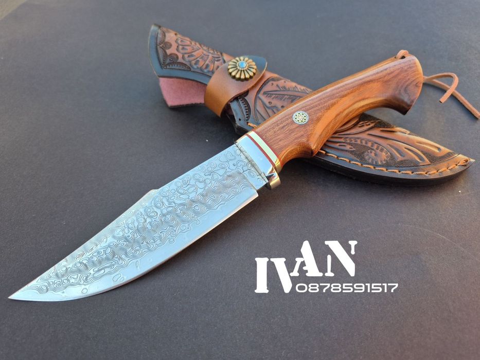 Ловен нож-Дамаска стомана VG10 с 67 слоя ламинат и кожена кания