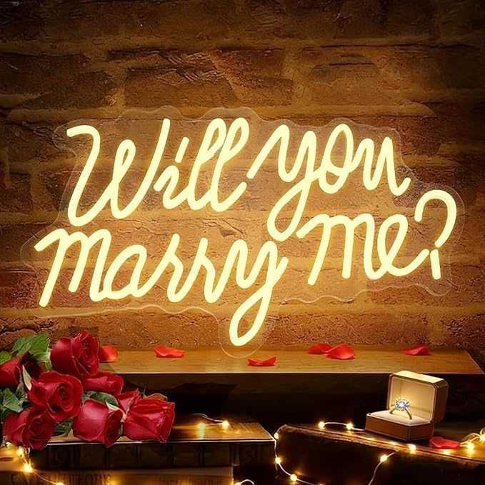 Нова Голяма LED неон табела Will You Marry Me за фотокът и предложение