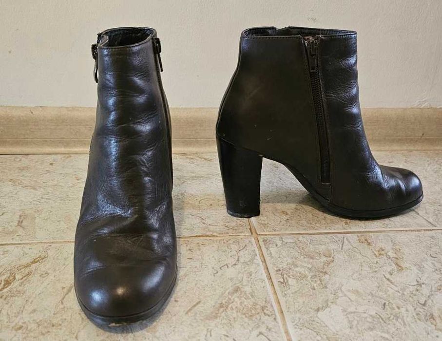 Дамски боти от естествена кожа, пролетно-есенни, тъмно кафяви