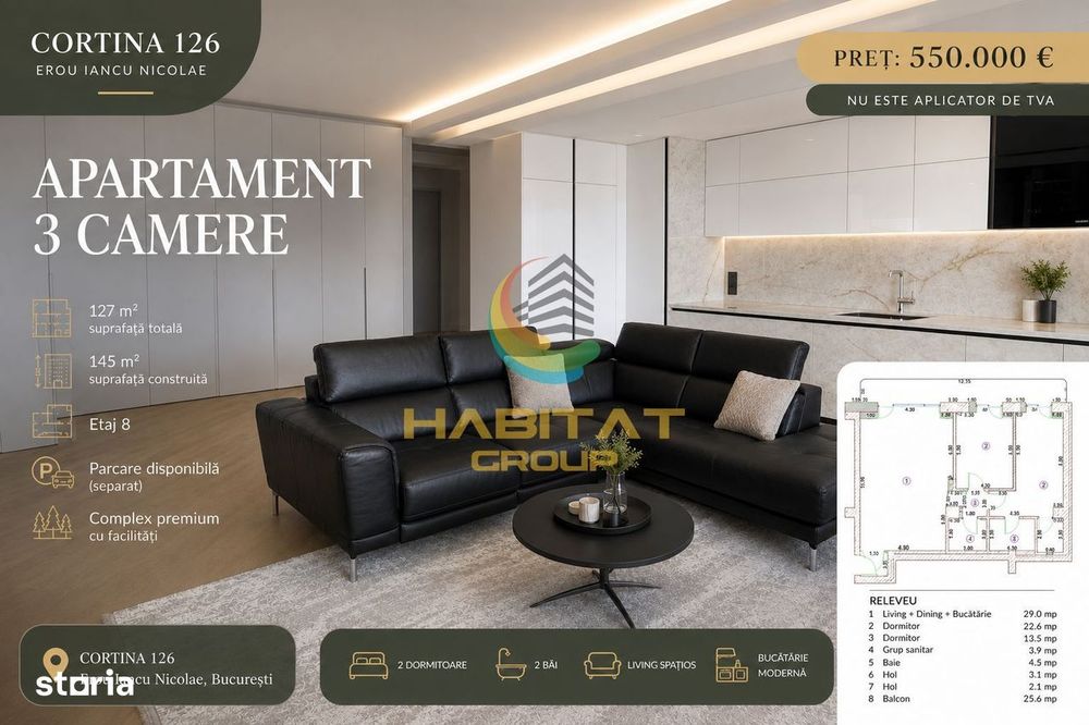 Vânzare Apartament 3 camere 127 mp - Pipera | Cortina 126
