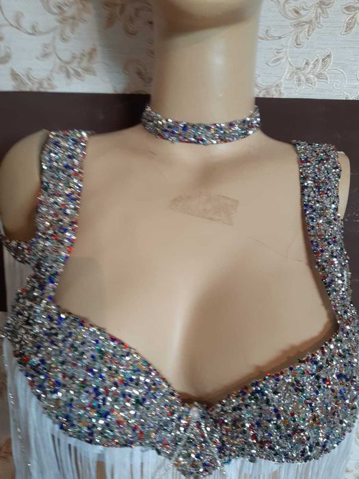 Costum belly dance nou, argintiu