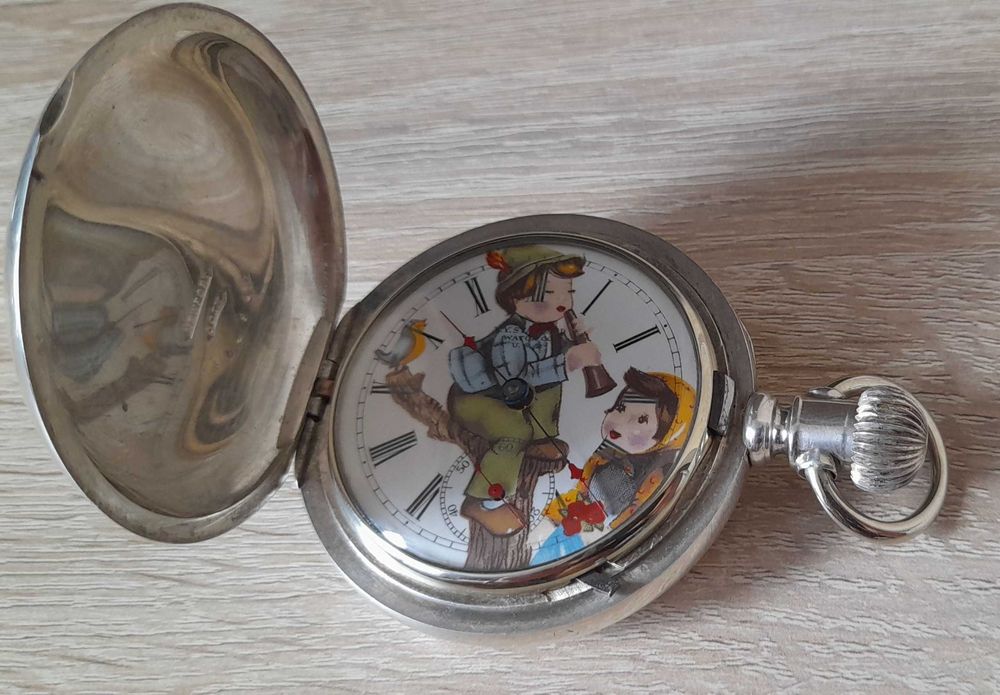 Ceas de buzunar argint New York Standard Watch Co pictat manual Unicat