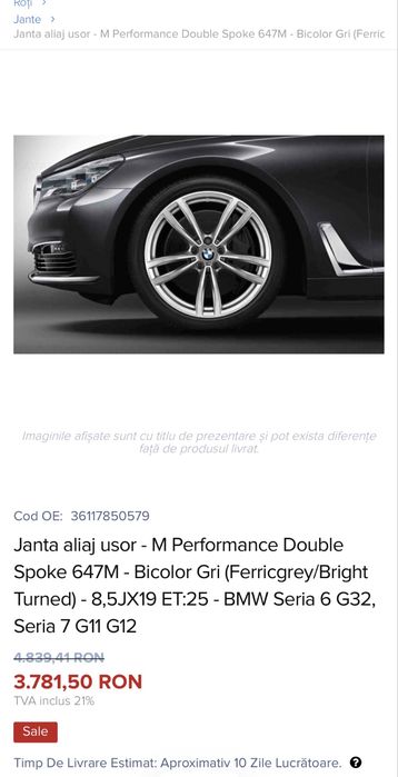 Jante bmw 5x112 style M 647 originale R19 g30 g11 g12 seria 3 5 7