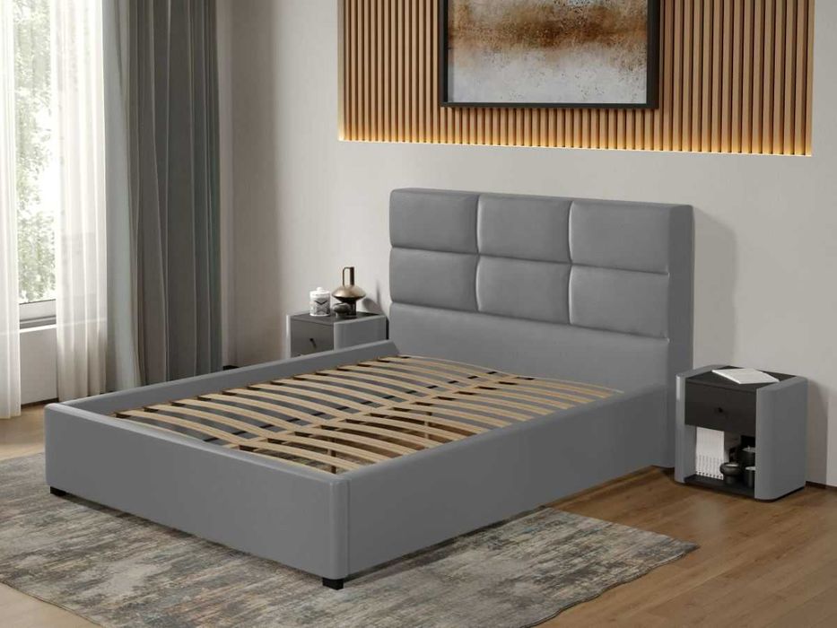 Pat tapitat Cico fix 170 x 114 C1 din piele/stofa Gri Nube 81