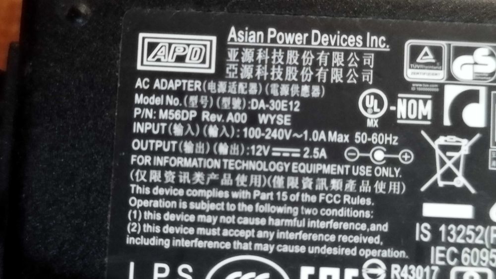 Адаптер захранващ Asian Power Devices (APD) - DA-30E12