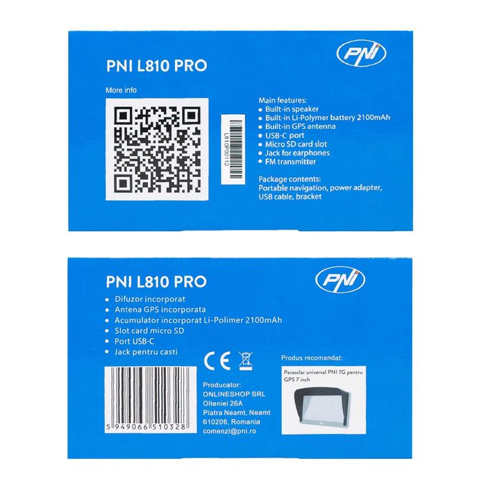 Sistem de navigatie GPS PNI L810 PRO ecran 7 inch, 800 MHz