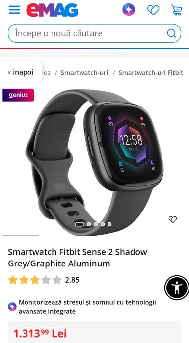 Smartwatch Fitbit Sense 2 Shadow Grey/Graphite Aluminum, SIGILAT