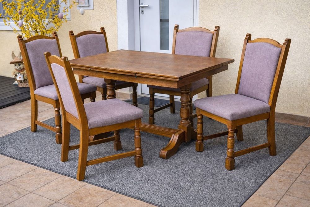 Masă din lemn masiv + 4 scaune foarte stabile