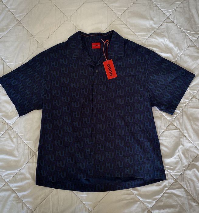 Cămașă Hugo Boss Egeeon, albastru închis