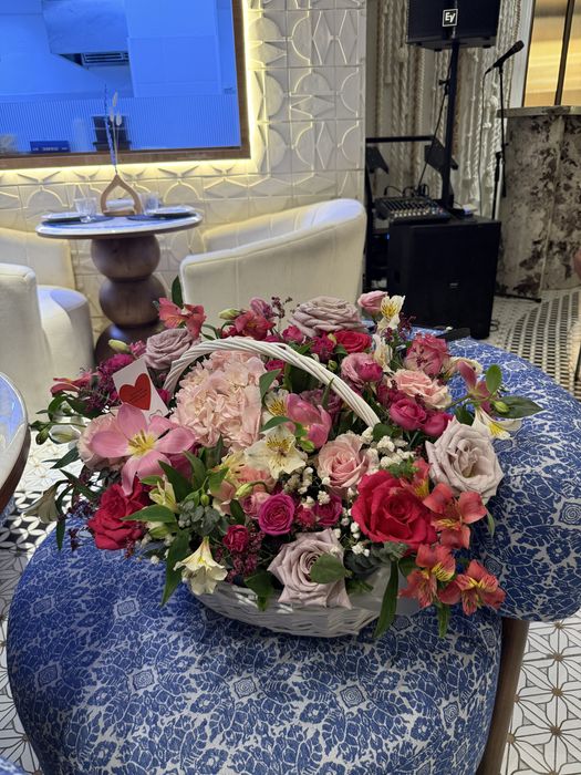 Свежие цветы, в корзине, евро