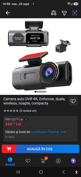 Cameră auto DVR 4K wireless