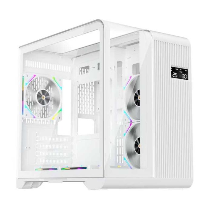 Carcasa 1stPLAYER® Gaming RT5-W, afisaj digital, Cube-Tower, Micro-ATX fara sursa, culoare alba