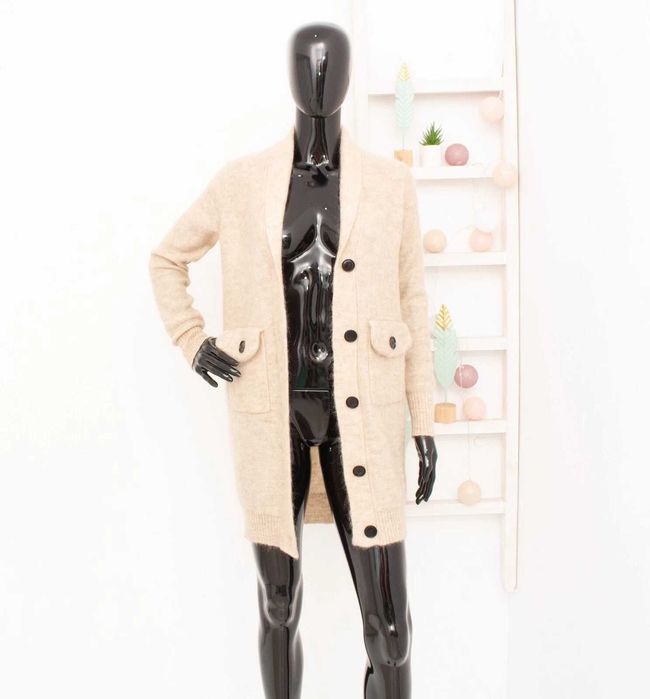 MALENE BIRGER оригинална дамска жилетка мохер и вълна бежова с кожа S