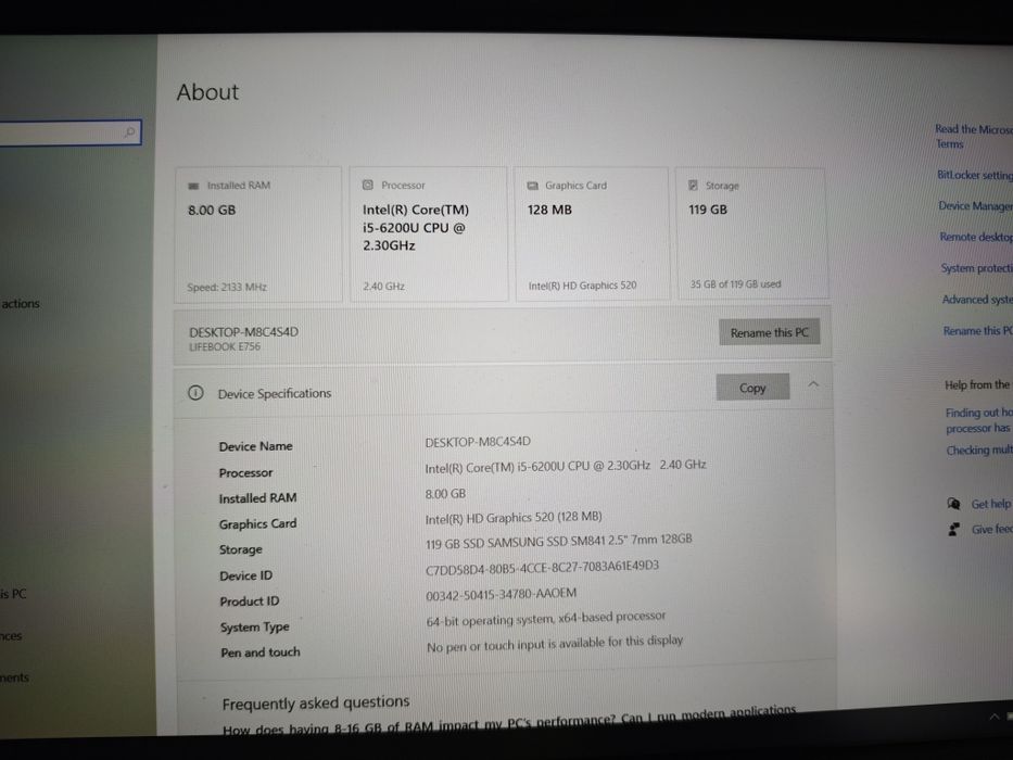 Laptop fujitsu lifebook i5