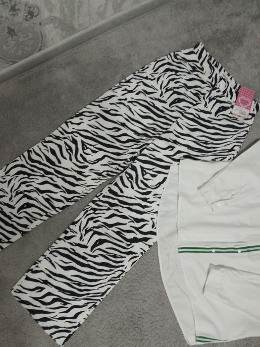 Юбка  шёлк осень весна  голубой бежевый зебра карго брючки