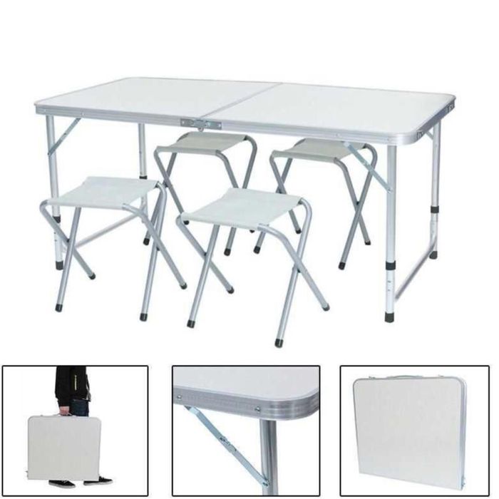 Masa camping pliabilă / Masa 4 scaune Alb / Mahon