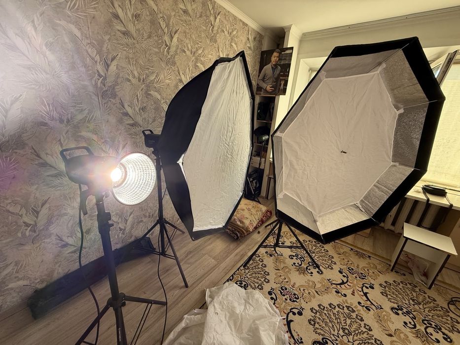 Описание!!!Софтбокс, godox sl60²d,стойка, фотоаппарат canon 1200d