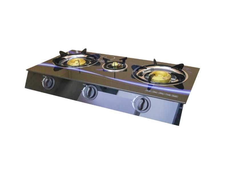 Aragaz 3 Ochiuri, Panou Sticla, Plita Gaz Butelie, Piezo-Electric