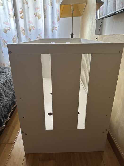 Patut din lemn pentru copii Alb Klups + saltea