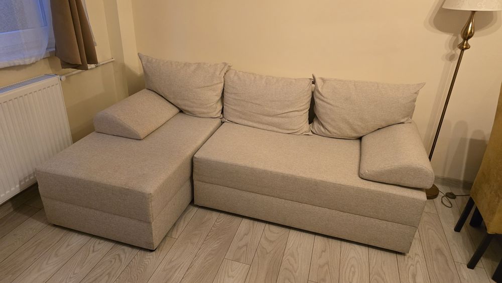 Colțar living extensibil pe dreapta cu lada,crem 210×135