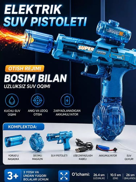 Bolalarga iliktir suv tupponchasi akumliyatorli  let efekti