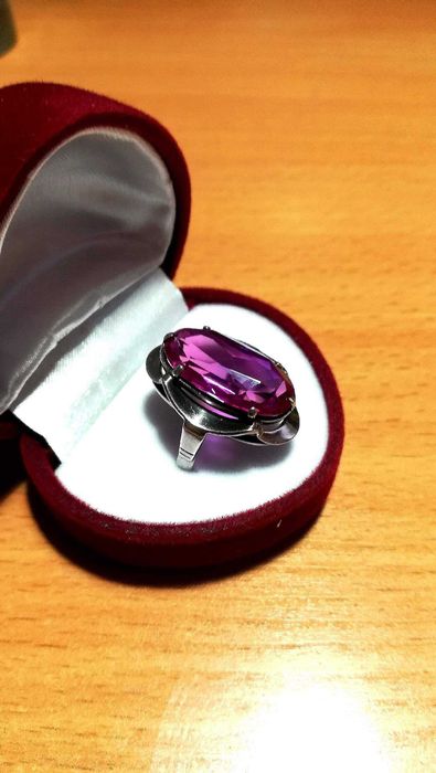 Перстень серебро с крупным аметистом 875 проба СССР