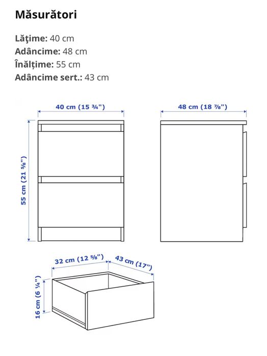 Noptiera MALM cu incarcatoare wireless, 2 bucati