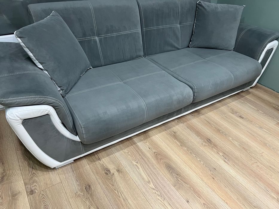 Разтегателно клик-клак канапе , сив + бяла кожа Принцес ||