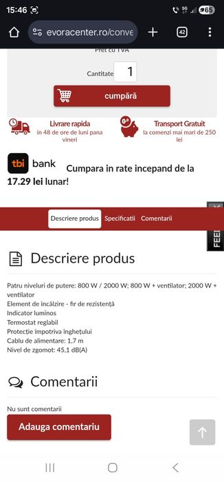 Convector radiator podea  Tesy 2000W