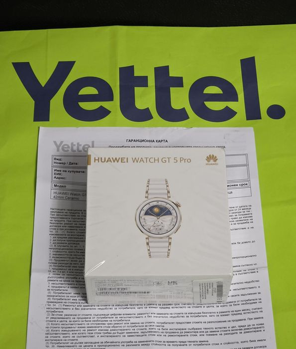 КАТО НОВ 42mm Huawei watch GT 5 Pro Yettel Гаранция '27 Ceramic White