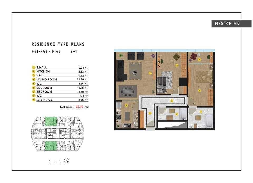 3-х комнатная в ЖК «Piramit Tower» ID: 2967