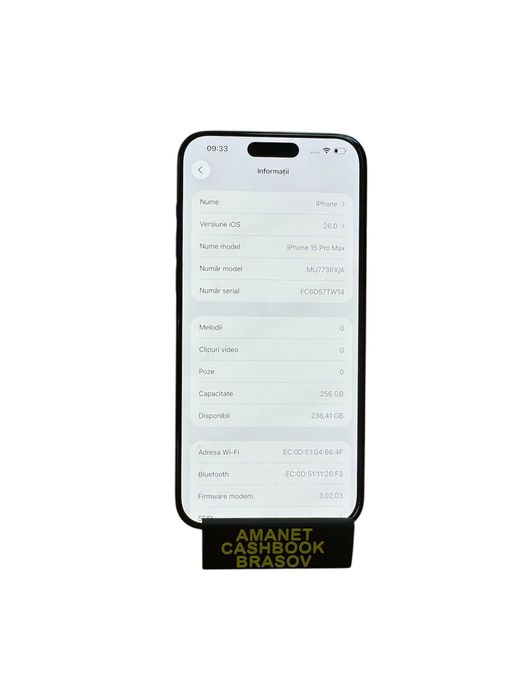 Iphone 15 Pro Max - 256 GB  / 88 Sanatate Baterie - Cashbook Amanet Bv