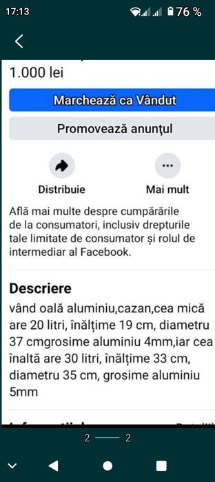 vând oală, cazan .inox, aluminiu alimentar