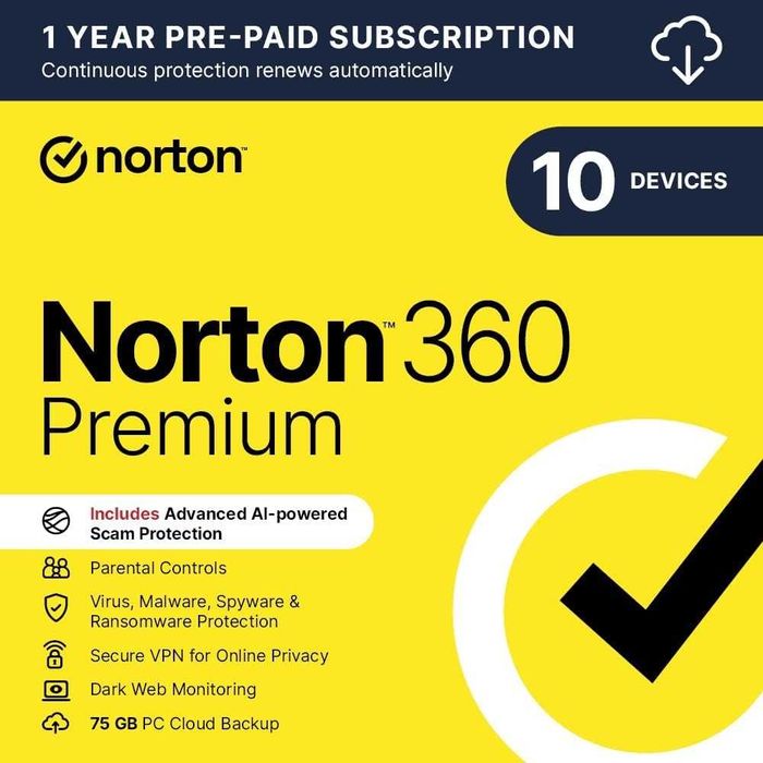 Licenta Norton 360 Premium 2025 - 1 an, 10 dispoz - ORIGINALA NORTON !