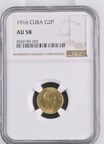 2 песо Куба 1916 година AU 58
