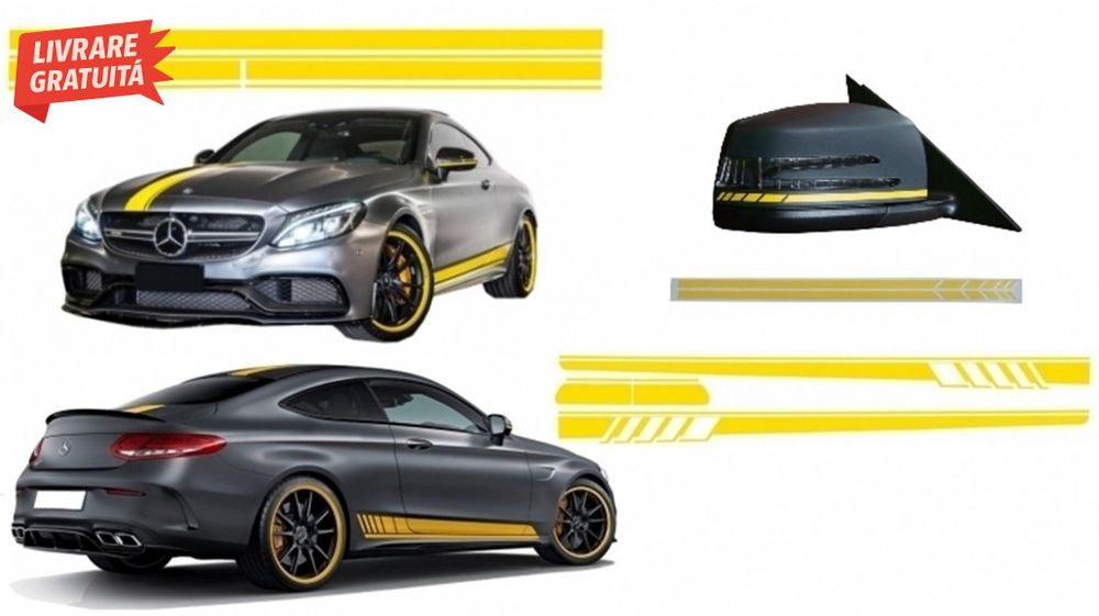 Set Stickere Capota/Plafon/Portbagaj si Laterale Galben Mat Mercedes C