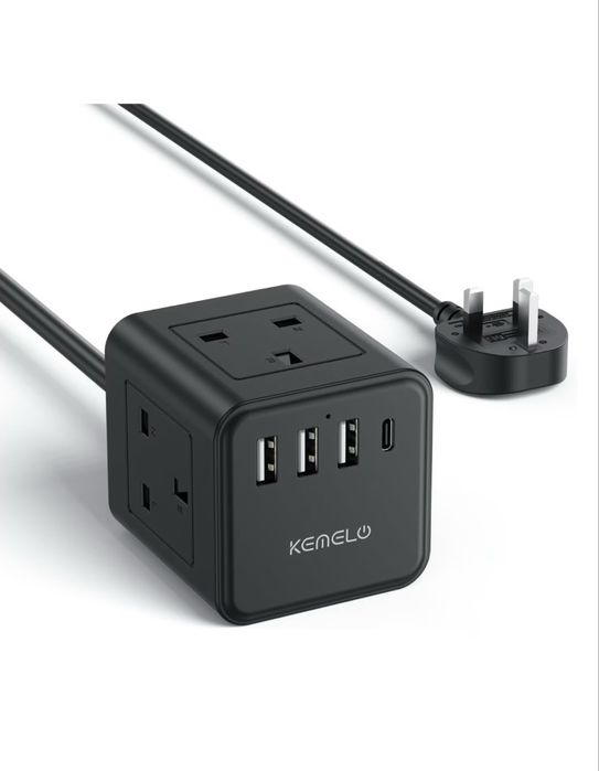 Prelungitor Cube 8-in-1 cu USB A&C și 3 prize AC, 1,5 m, negru