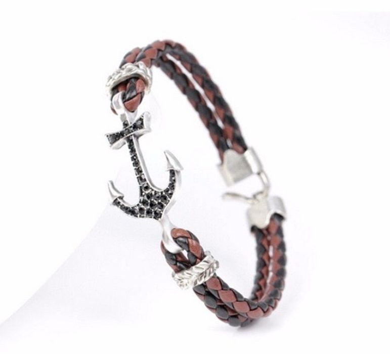 Елегантни морски, летни гривни - котва, кожени със метални елементи