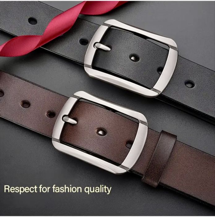 Мъжки кожени колани с двойна и квадратна катарама /Черна естест. кожа!