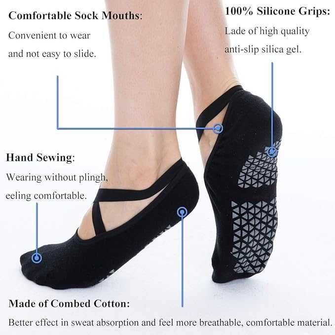 Неплъзгащи чорапи за пилатес, йога, фитнес, балет, танци - дишащи