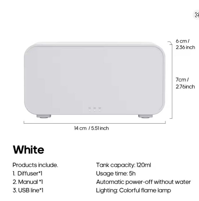 Арома дифузор / въздушен овлажнител „пламък“ – бял, ултразвуков